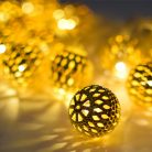 Karácsonyi aranygömbös LED égősor, 20 leddel - 3 méter hosszú, elemes