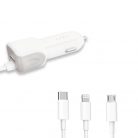 Ezra 3 az 1-ben autós töltő - szivargyújtóba csatlakoztatható / Lightning, Type-C, Micro USB csatlakozókkal + USB bemenettel (CR11)