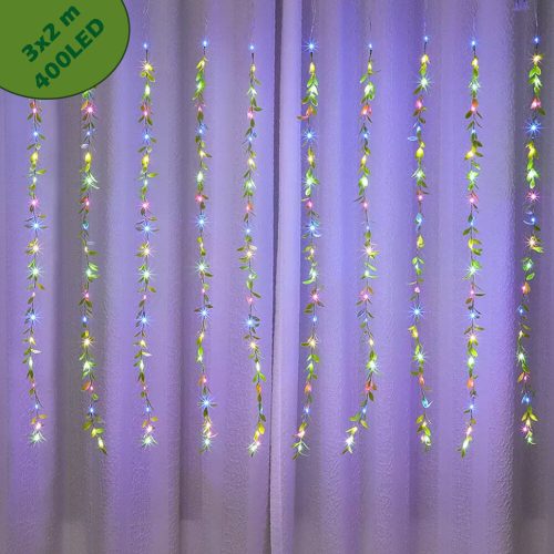 Dekorációs LED fényfüggöny műnövénnyel, multicolor - 3x2 m