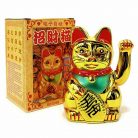 Maneki-neko tradicionális japán integető macska, szerencsét hoz, elemes - arany