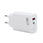 PD 65W hálózati gyorstöltő adapter, USB és Type-C kimenettel