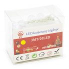 Karácsonyi mini csepp alakú LED fényfüzér - meleg fehér / 3 méter, 20 LED, elemes