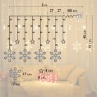 Karácsonyi LED fényfüzér - hópelyhek és csillagok / 5 méter, meleg fehér, USB-s