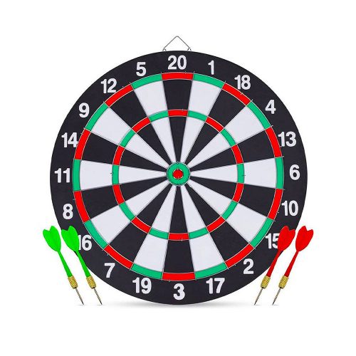 Kétoldalú darts tábla, 4 db fémhegyű nyíllal - 29 cm