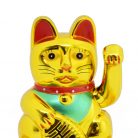 Maneki-neko tradicionális japán integető macska, szerencsét hoz, elemes - arany (0256A)