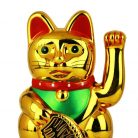 Maneki-neko tradicionális japán integető macska, szerencsét hoz, napelemes - arany színű