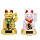 Maneki-neko tradicionális japán integető macska, szerencsét hoz, napelemes - fehér/arany