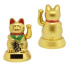 Maneki-neko tradicionális japán integető macska, szerencsét hoz, napelemes - fehér/arany