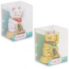 Maneki-neko tradicionális japán integető macska, szerencsét hoz, napelemes - fehér/arany