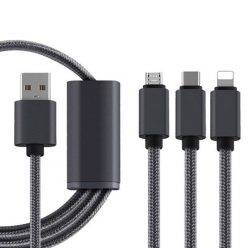   3 az 1-ben megtörhetetlen USB töltőkábel - Micro USB, USB C és Lightning csatlakozóval