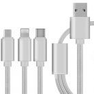 3 az 1-ben megtörhetetlen USB töltőkábel - Micro USB, USB C és Lightning csatlakozóval